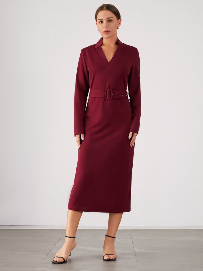 Lady Long Sleeve Solid Skinny Midi Dress
