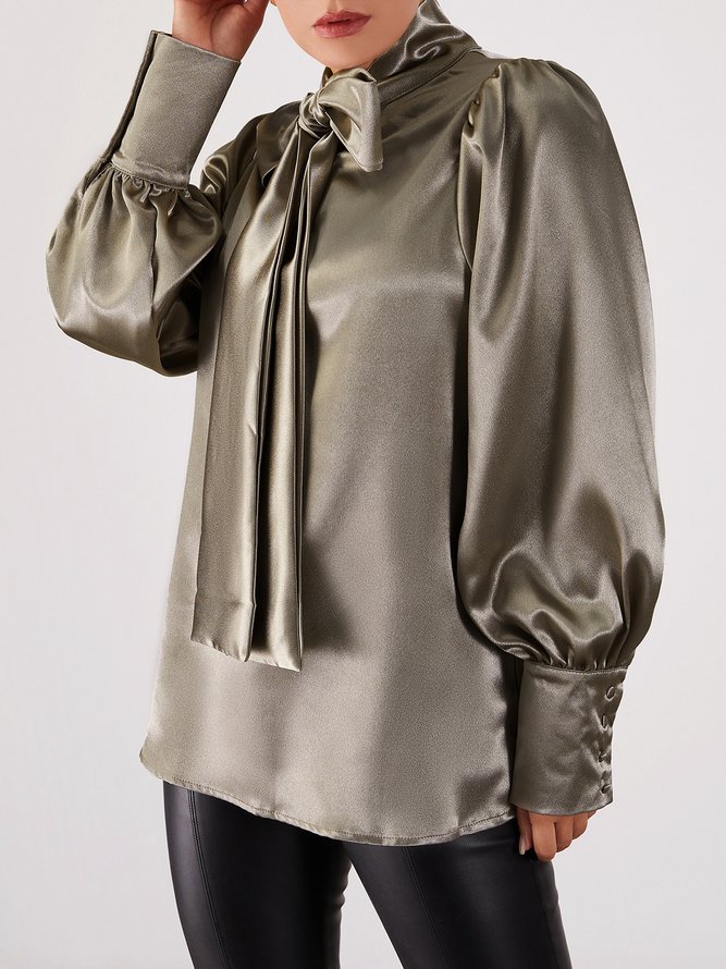 Elegant Solid Satin Long Sleeve Top