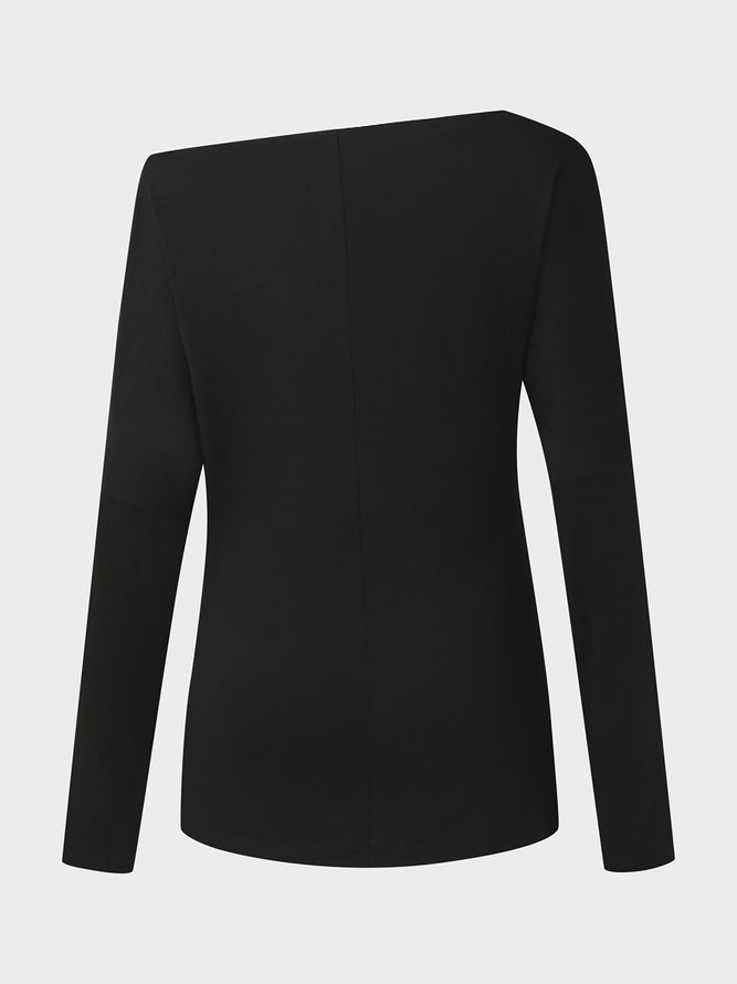 Solid Long Sleeve Cotton-Blend Casual Top