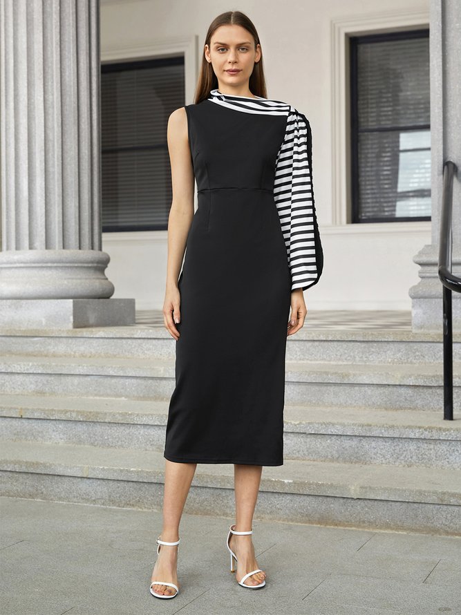 Elegant Asymmetrical Neck Bodycon Midi Dress
