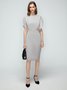Regular Fit Boat Neck Solid Short Sleeve Knit Dress