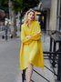 Long sleeve Loose Plain Stand Collar Lantern Sleeve Dress