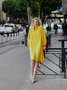 Long sleeve Loose Plain Stand Collar Lantern Sleeve Dress