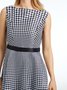Daily Boat Neck Elegant Houndstooth Dress