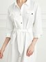 Casual Cotton And Linen Regular Fit Dress With Belt
