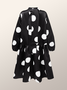 Loose Polka Dots Elegant Stand Collar Short sleeve Midi Dress