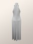 High Elasticity Regular Fit Elegant Half Turtleneck Sleeveless Long Dress