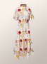 Floral Stand Collar Vacation Midi Dress With No Belt