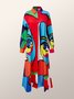Loose Abstract Shirt Collar Casual Dress