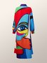 Loose Abstract Shirt Collar Casual Dress