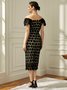 Square Neck Short sleeve Polka Dots Elegant Regular Fit Midi Dress