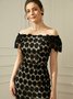 Square Neck Short sleeve Polka Dots Elegant Regular Fit Midi Dress
