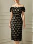 Square Neck Short sleeve Polka Dots Elegant Regular Fit Midi Dress