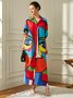 Loose Abstract Shirt Collar Casual Dress