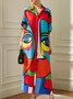 Loose Abstract Shirt Collar Casual Dress