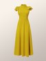 Elegant Stand Collar Plain Regular Fit Midi Dress