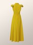 Elegant Stand Collar Plain Regular Fit Midi Dress