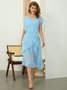 Elegant Crew Neck Plain Regular Fit Dress With Belt