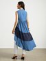 Loose Stand Collar Sleeveless Urban Striped  Faux denim  Mid-long Top