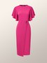 Elegant Tight Plain Crew Neck Midi Dress With No Belt