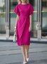 Elegant Tight Plain Crew Neck Midi Dress With No Belt