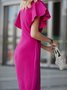 Elegant Tight Plain Crew Neck Midi Dress With No Belt