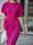 Elegant Tight Plain Crew Neck Midi Dress With No Belt