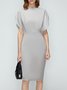 Regular Fit Boat Neck Solid Short Sleeve Knit Dress
