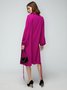 Long sleeve Loose Plain Stand Collar Lantern Sleeve Dress