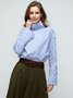 Casual High Neck Striped Long Sleeve Top