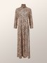 Micro-Elasticity Urban Stand Collar Loose Leopard Long Top