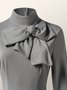 Elegant Bow Stand Collar Regular Fit Midi Dress