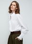 V Neck Lantern Sleeve Loose Plain Blouse