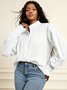 V Neck Lantern Sleeve Loose Plain Blouse
