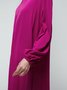 Long sleeve Loose Plain Stand Collar Lantern Sleeve Dress