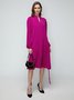 Long sleeve Loose Plain Stand Collar Lantern Sleeve Dress