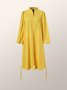 Long sleeve Loose Plain Stand Collar Lantern Sleeve Dress