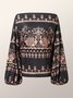 Ethnic Lantern Sleeve Cold Shoulder Loose T-Shirt