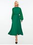 Elegant Regular Fit Plain Long Sleeve Midi Dress