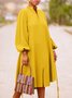 Long sleeve Loose Plain Stand Collar Lantern Sleeve Dress