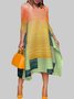 Crew Neck Three Quarter Striped  Printed Dress