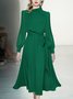 Elegant Regular Fit Plain Long Sleeve Midi Dress