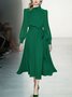 Elegant Regular Fit Plain Long Sleeve Midi Dress
