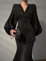 Micro-Elasticity Elegant V Neck Long sleeve Tight Long Party Dress