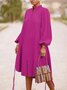 Long sleeve Loose Plain Stand Collar Lantern Sleeve Dress