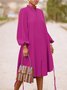 Long sleeve Loose Plain Stand Collar Lantern Sleeve Dress