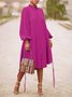 Long sleeve Loose Plain Stand Collar Lantern Sleeve Dress
