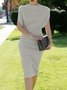 Regular Fit Boat Neck Solid Short Sleeve Knit Dress