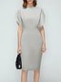Regular Fit Boat Neck Solid Short Sleeve Knit Dress