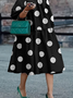 Loose Polka Dots Elegant Stand Collar Short sleeve Midi Dress